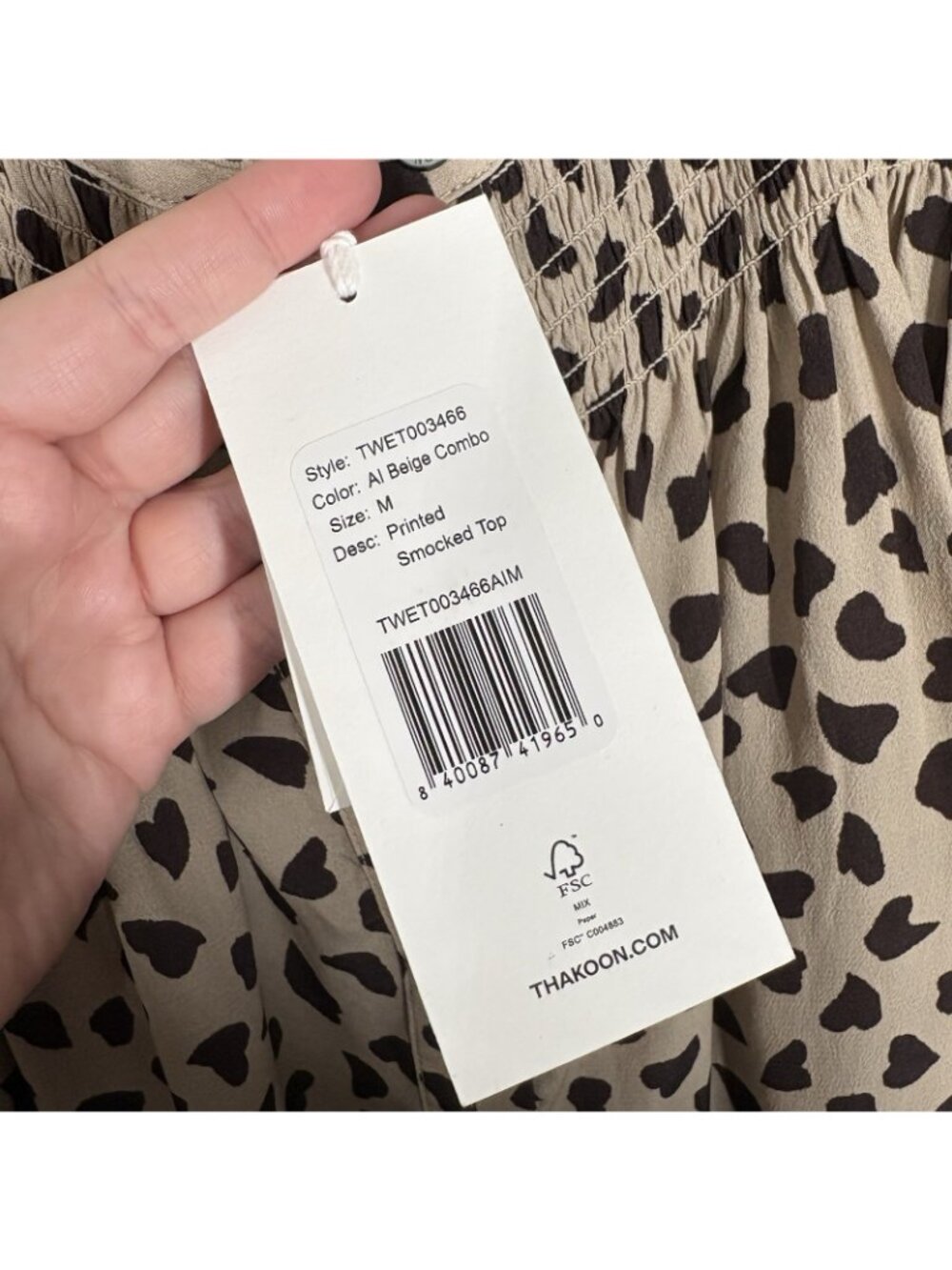 Thakoon Women M AL Beige Combo Long Sleeve Animal Printed Smocked Top NWT - Picture 12 of 15